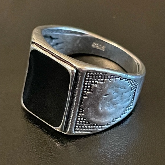 Black obsidian S925 stamped silver ring size 10 - Picture 3 of 8